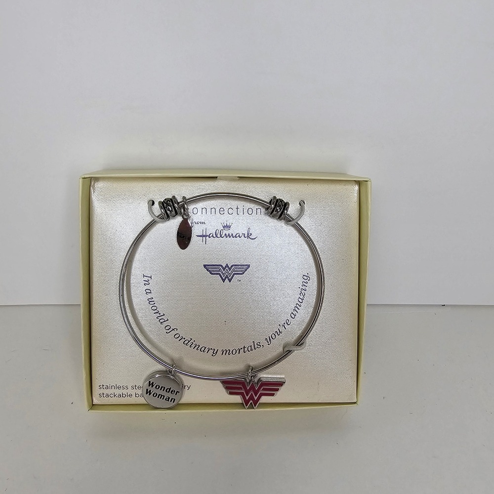 Wonder Woman Logo Charm Bangle Bracelet Stainless Steel new in box